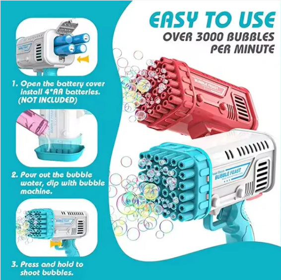 36-Hole Bubble Gun Bazooka for Kids – Colorful Automatic Bubble Blaster Toy